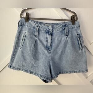 Sezane Rome New High Waisted Flared Denim Shorts Size US 14